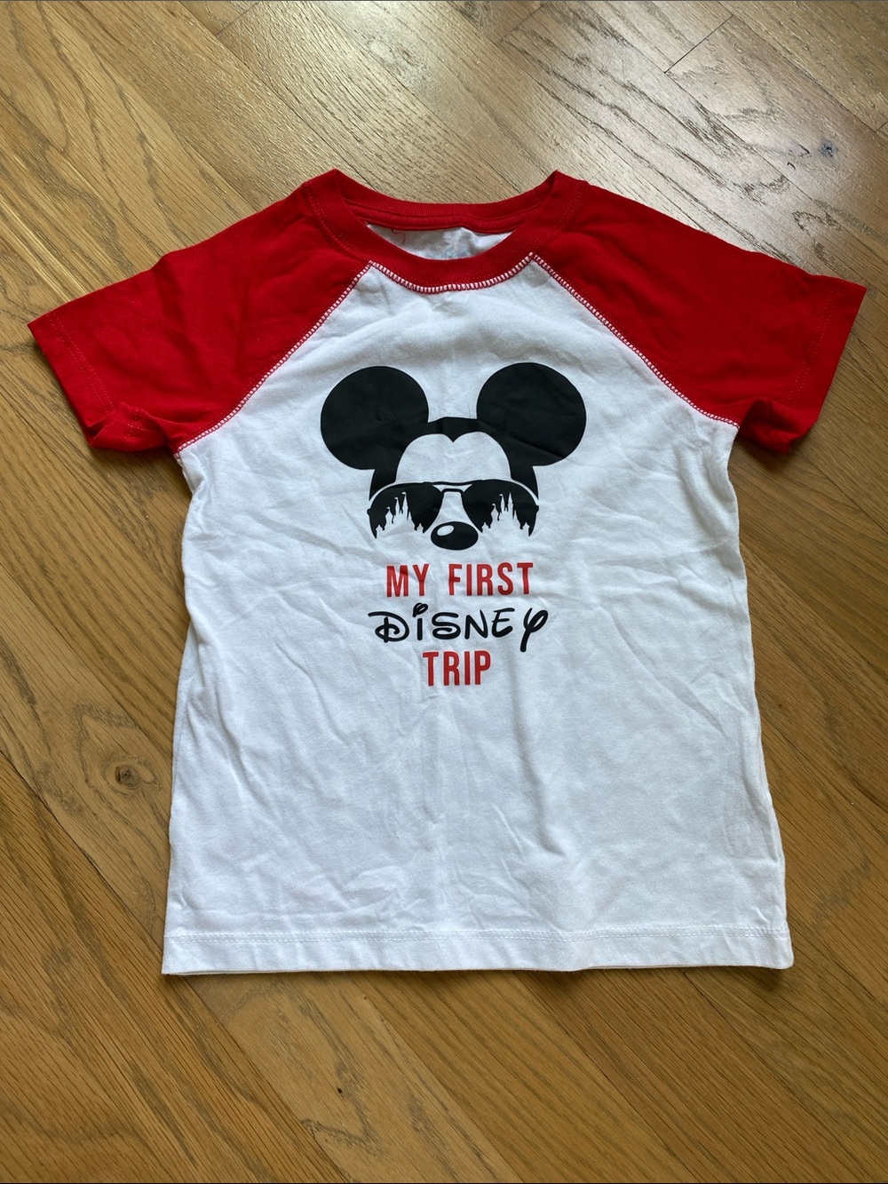 Cat & Jack 3T Disney Red & White Raglan 'My First Disney Trip' Tee